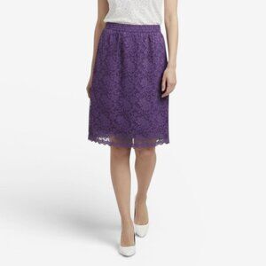 Vintage Lace Skirt Purple Pull On Elastic Waist Knee Length Petite Large